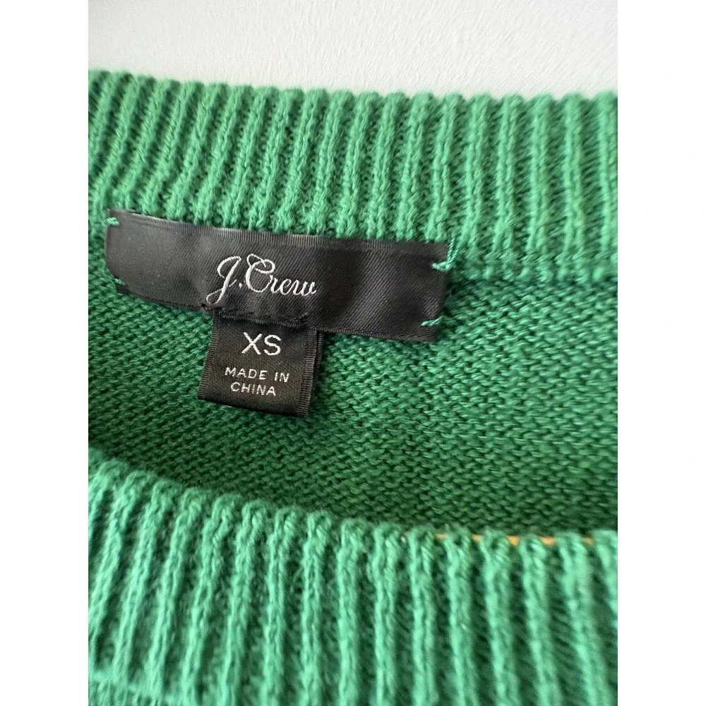 J Crew Sweater Womens XS Green Ruffle Bell Sleeve Crewneck Lightweight Knit